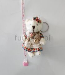 9 cm Kıyafetli Kız Peluş Ayıcık - Kırmızı Ekose