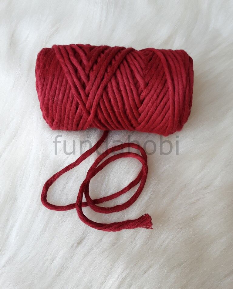 Canlı Bordo 3 mm Pamuk Makrome